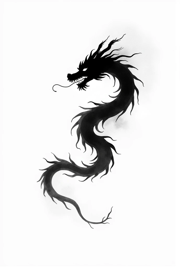 Minimalist black and white ink painted dragon
