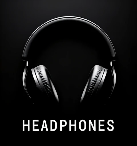 image consist of headphones add black shade i have to add this on my website as poster
add all black theme
write bold text headphones on it at bottom family poppins
add clear text