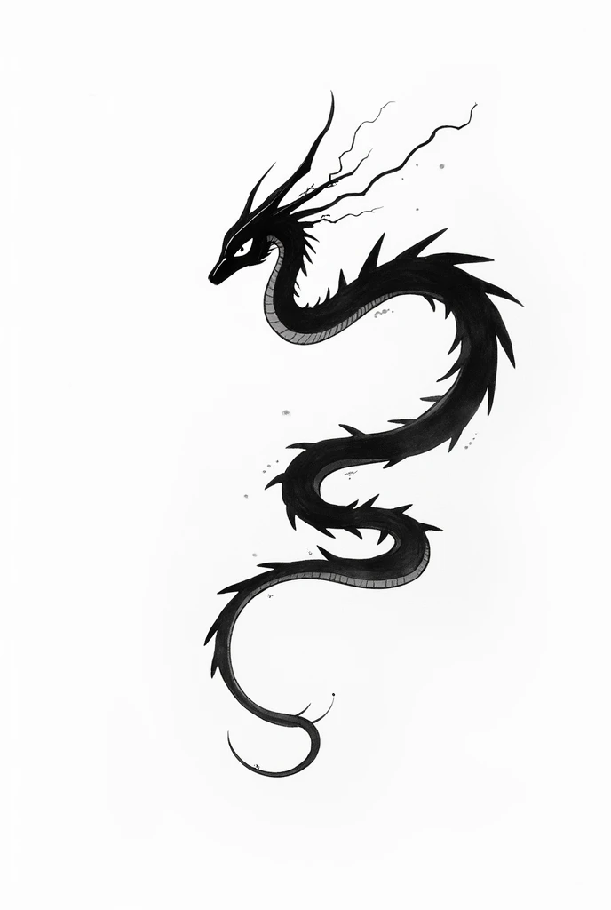 Rayquaza-style dragon painted in minimalist black and white ink
