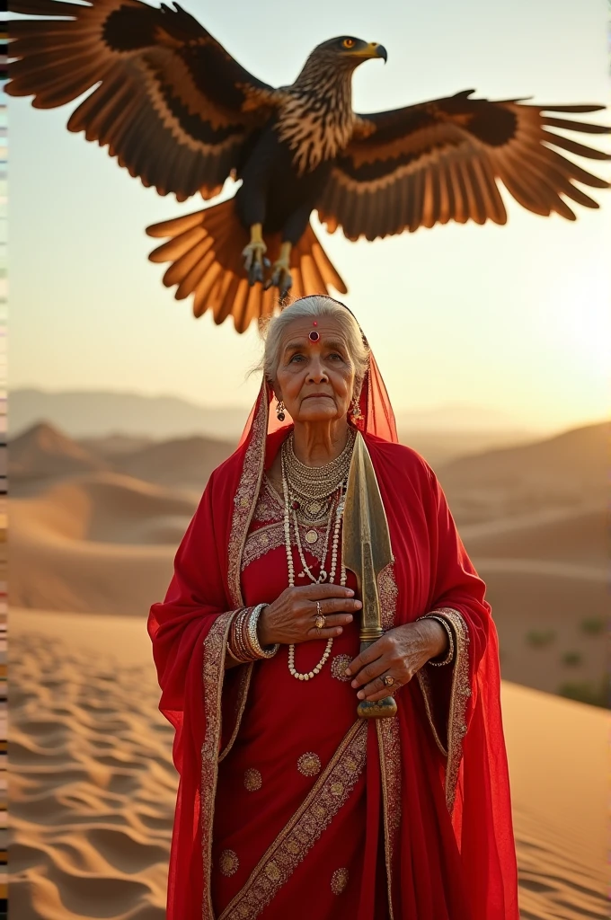 Eagle with jai ma karni name
With old Leady in red rajputi dress with trishul