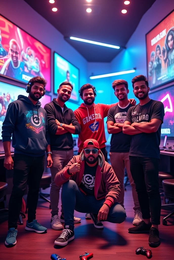 You tuber like techno gamer,ajjubhai,gamerfleet,bixu,badge99,gyan sujan together in a picture
