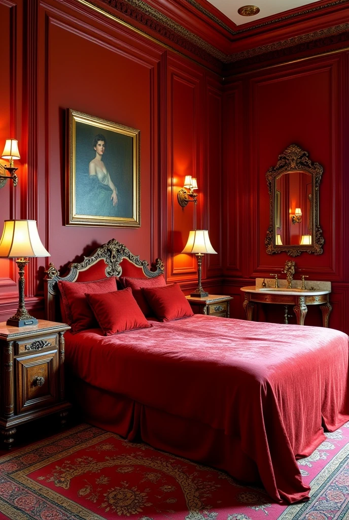 Red bedroom theme design a biggest bedroom looks real with attach bathroom
