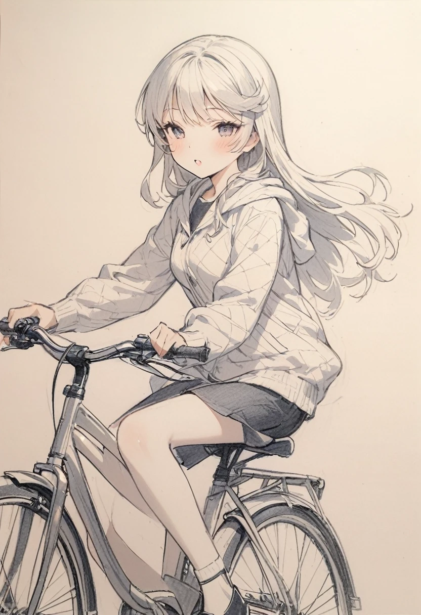 1 ,Line drawing,monochrome,(sketch:1.5、pattern、pencil drawing:1.5、board:1.5),board,traditional media,Riding a Bicycle