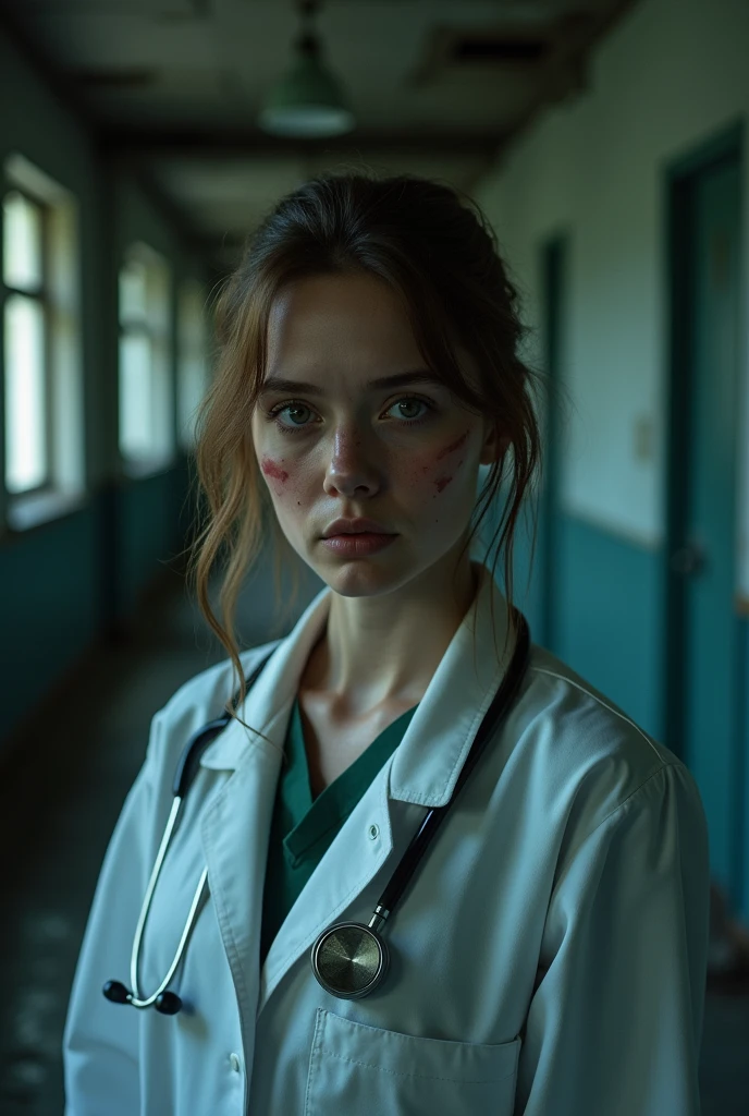 A young lady doctor nrity beaten torchered face crying face front face