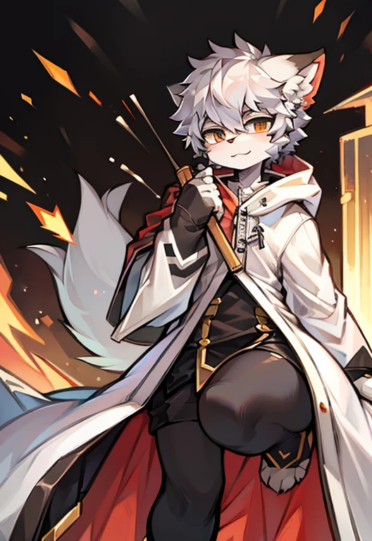 best quality, masterpiece, high resolution, No clothes,Gray and white fur, Silver-haired pupils