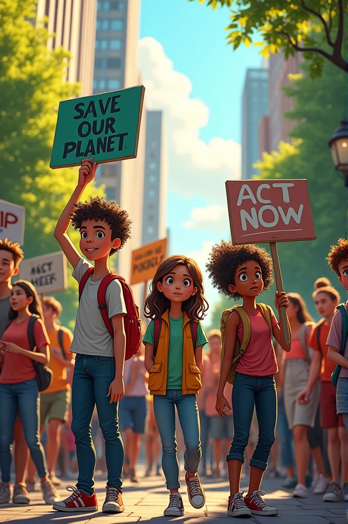generate a picture where some boys and girls are protesting about the single topic 