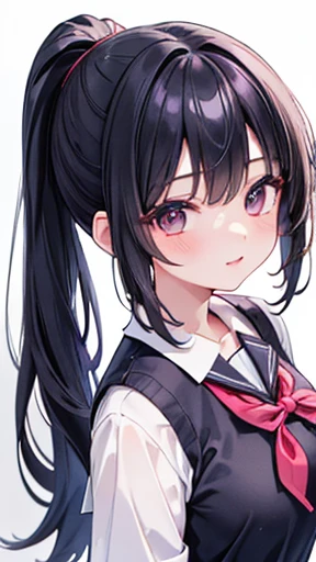 (masterpiece,Highest quality,Ultra-high resolution),Japanese women, (((Very beautiful 25 year old girl))), cute、Look at the photographer、 ((Beautiful low ponytail)), とてもcute顔, Glossy Lips, Double eyelids on both eyes,Natural smile、 Natural Makeup, Long eyelashes, Shiny and smooth hair、Center image, Perfect limbs, Perfect Anatomy,(((school uniform))、School,Large Breasts
