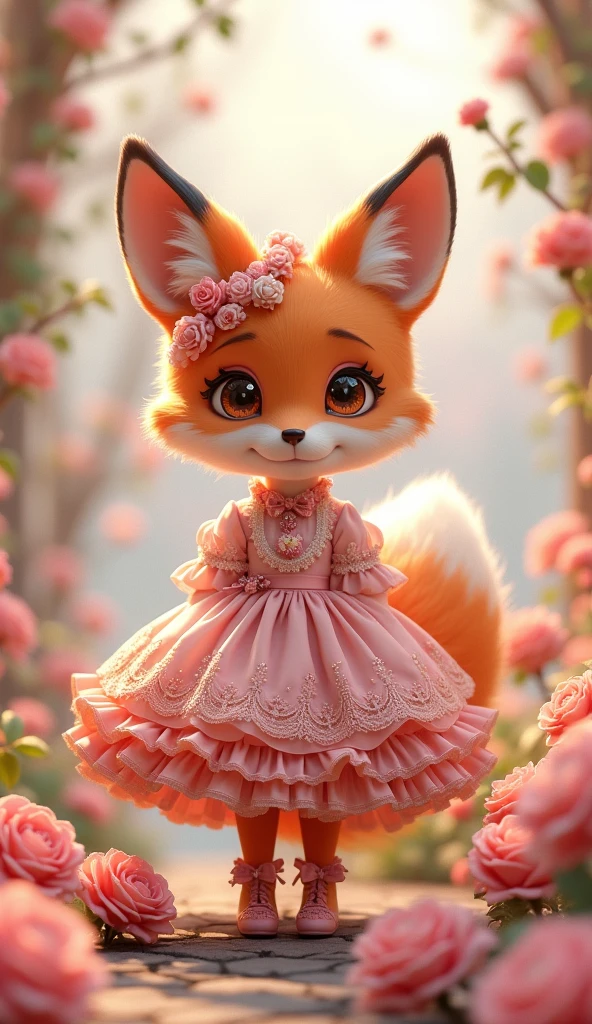 Masterpiece, best composition, high resolution, full body image, 3D character, cartoon style, fox in Lolita fashion, cool, adorable.