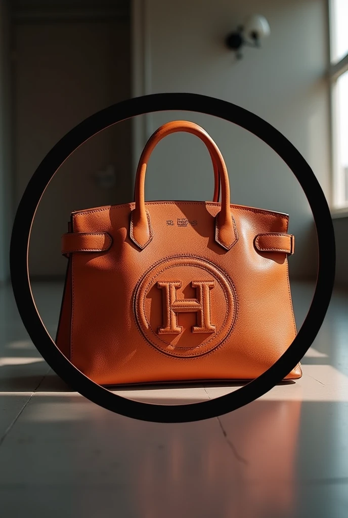 An Instagram circle shap dp of Hermes branded bag front side in black frame