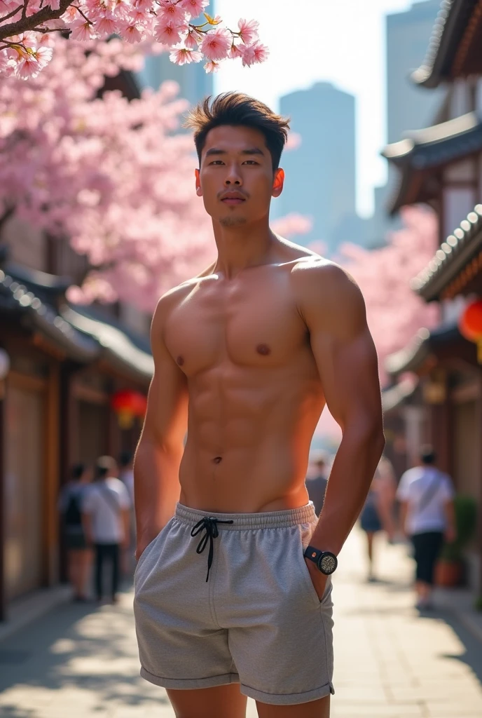 South Korea handsome man 
wearing shorts without shirt 