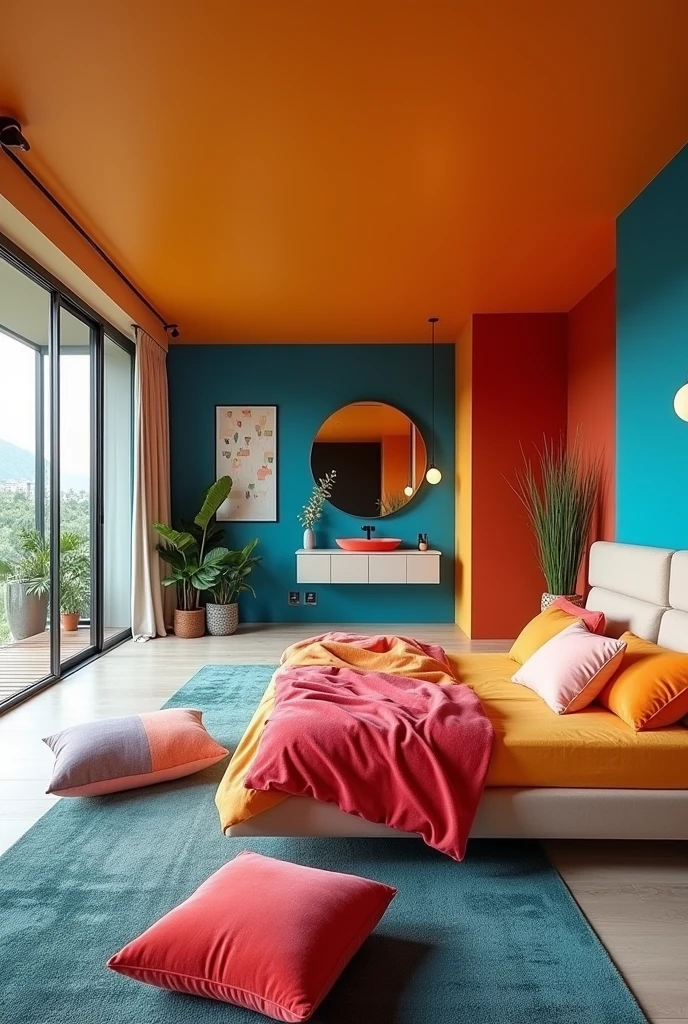 Multi colour bedroom theme design a biggest bedroom modern looks real with attach bathroom 