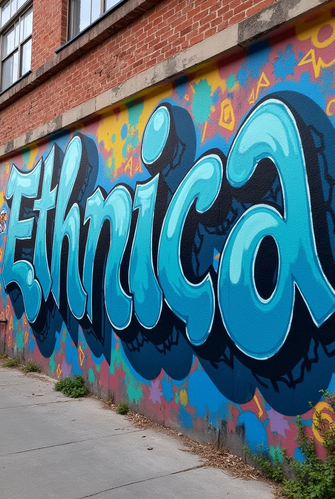 Graffiti of the word ethnica in a cool way with blue colour