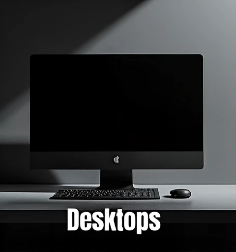 image consist of computer desktop system add black shade i have to add this on my website as poster
add black shade
write text Desktops on its bottom
add black shade