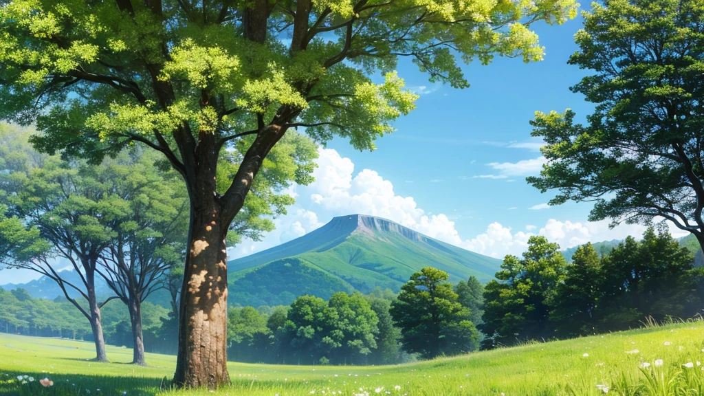 Blue sky and grassland Trees in the distance々And Mt. Nature