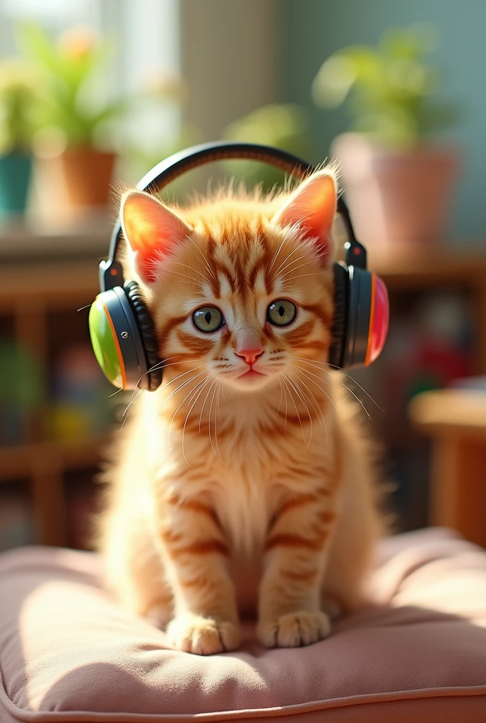 KITTEN SITTING WITH HEADPHONES FACING FRONT