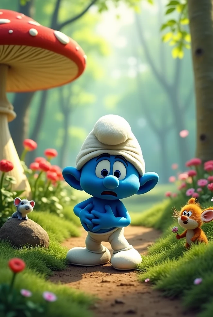 A Smurf, who has to throw up