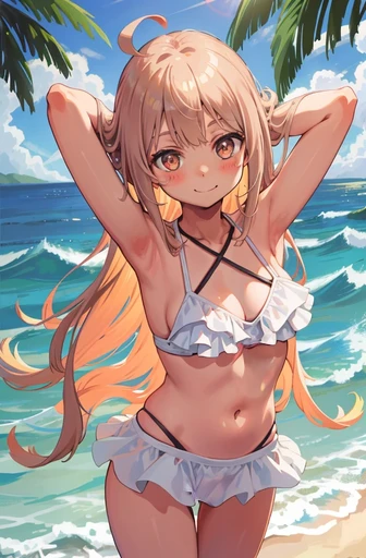 Naked string bikini、Large Breasts、See through、Areol、crack、Bottomless、Handy、very cute、Blushed、Cleavage、Thighs Thighs Thighs Thighs、Very good、No panties、high resolution、crisp、Attention to detail