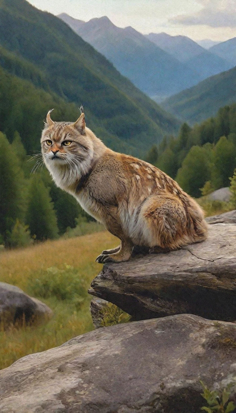 Panorama，In the mountains and forests，A creature with two pairs of eyes(best quality，4K，8k，High level，masterpiece：1.2），Ultra Detailed，（lifelike，Photo real，Photo real：1.37），Highly detailed animals，Complex patterns，Realistic lighting