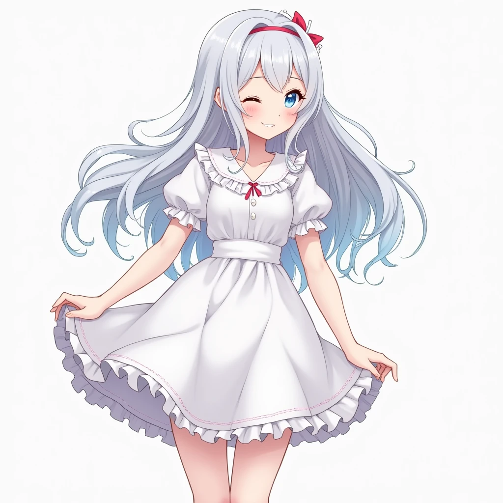 White Hair White skin kind White dress anime whole body smile