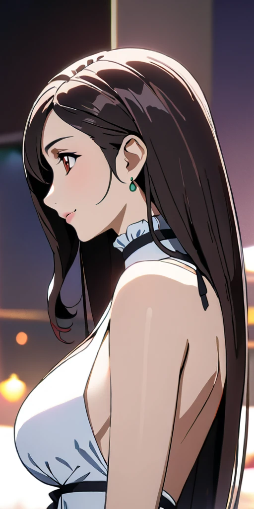 (((((tifa lockhart:1.5))))),((Highest quality、masterpiece、anime style、best quality、high resolution、8k、detailed、ultra-detailed:1.3))、Long legs:1.2, Beautiful woman with perfect figure:1.4、(Smiling:1.2), double eyelid、30-year-old female、((((One Woman,beautiful face,Beautiful face,upper body:1.5)))),Big Breasts、High resolution, accurate, Anatomically correct, High-resolution model, high quality, Very detailed, Ultra high definition、Black Hair、Straight Hair、Long Hair、cabaret girl, hostesses,Luxury Lounge、(((backless white dress)))