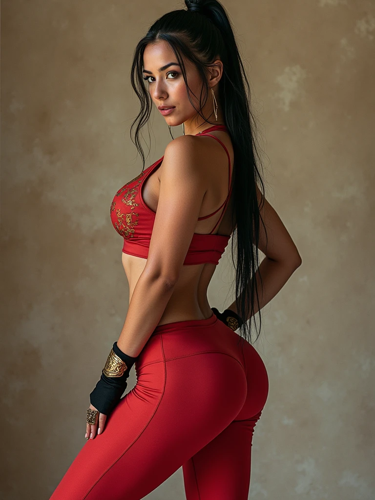 objective, Very Short Hair Fit Woman Wearing Chun Li Armor Cosplay, Female One, impossibly small waist tiny abdominal girth, circumference of lower extremities far exceeds 80 inches of hips, she has immensely large hip measurements, with the biggest buttocks in the world, Random location, intense detail, Bold leggings, hyperrealisti, A heavy bottom, upperbody, voluptuous lower body, feminine figure, portraits, reductionist form, Woman, bold lines, not Mike Campau style, iris van herpen, Howard Schatz, Russian-Western, an Inferior Physical Goddess
