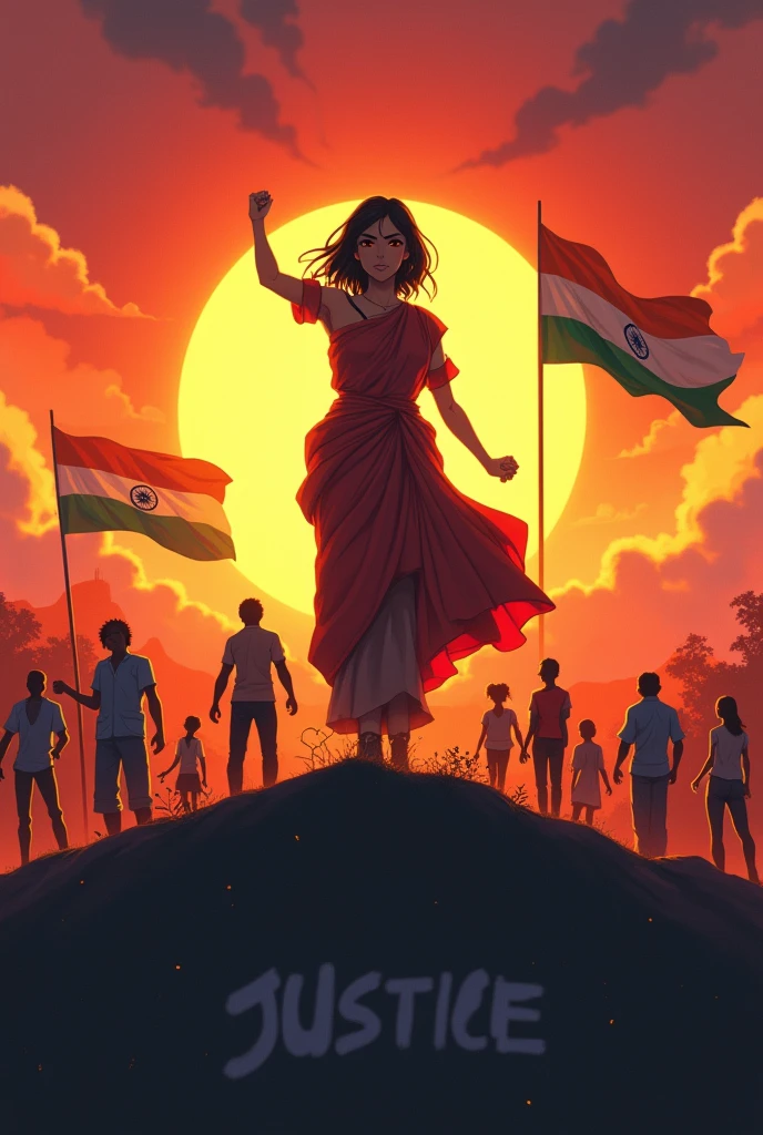 Generate an anime image of India increase in rapes and humanity ending this Independance day.
We need to fight it to end it. In english