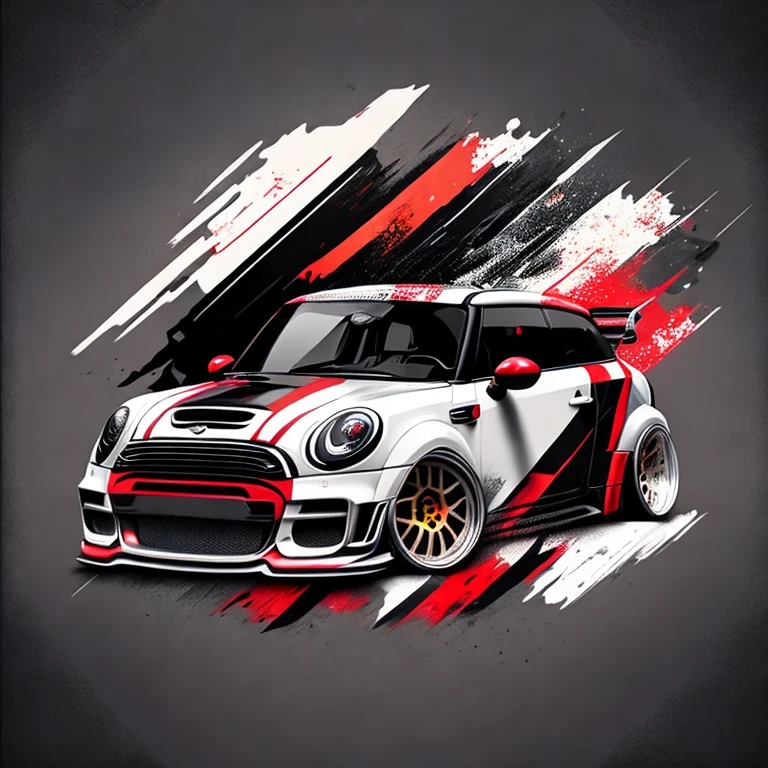 Zephyr Designz Artwork for t-shirt graphic splash design a modern street racer graphic design front view profile R56 Mini Cooper S JCW white and red roof