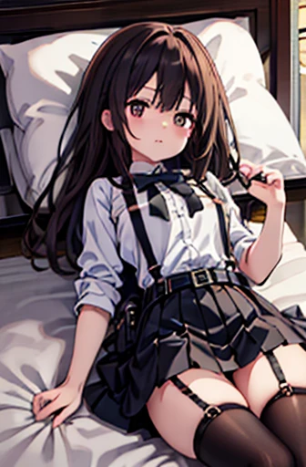 Gazing at the audience Black suspenders bulging big breasts wall mini skirt garterbelt garter vision Small face holster Beautiful woman Show me your hands Lying in bed vision Taunt ~ side ~ side汗 arm belt summer Armpit sweat