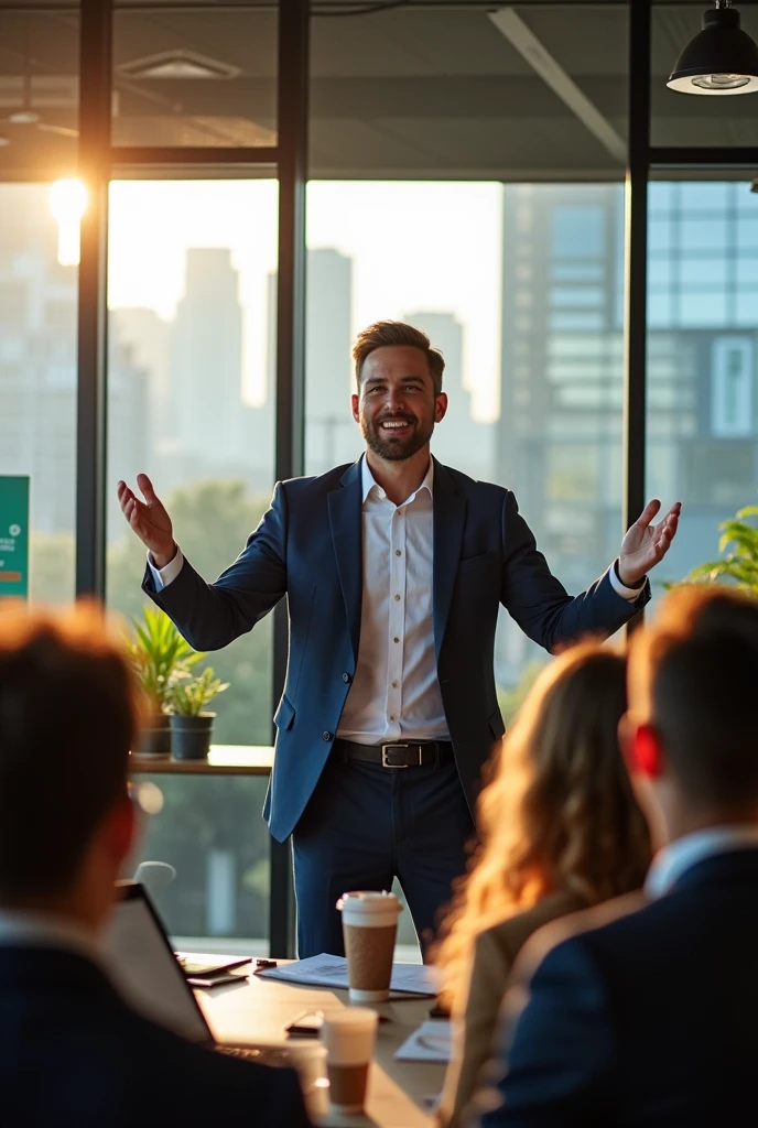 Draw a leader announcing work in the company