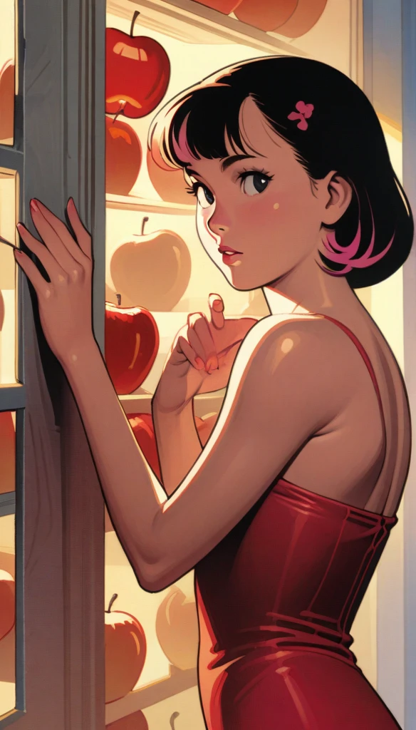 ((best quality)) , ((masterpiece)) , (detailed),illustration art by Dave Stevens and Lillian Bassman, Graceful (Man:1.2) , Multicolor hair styled as Caesar cut, Comic books, graphic novels, retro style, pin-up art, Fashion and art,elegant and sophisticated, innovative use of light and shadow, capturing the glamour of mid-20th century fashion, portrait art by Mary Cassatt, glossy, ambient, Complex, full color, fine artistic composition, enchanted,(((Lots and lots of apples)))