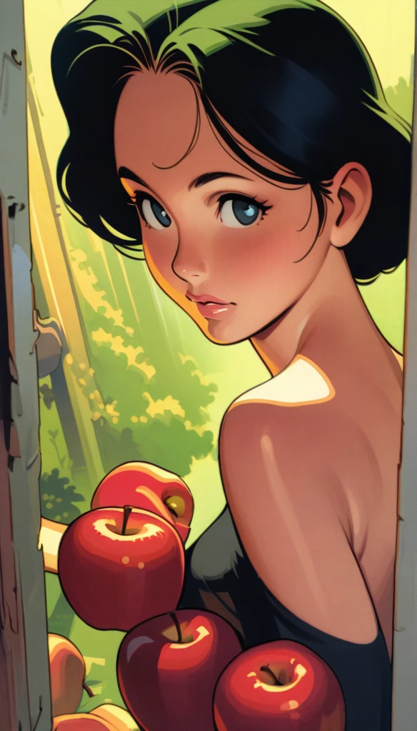 ((best quality)) , ((masterpiece)) , (detailed),illustration art by Dave Stevens and Lillian Bassman, Graceful (Man:1.2) , Multicolor hair styled as Caesar cut, Comic books, graphic novels, retro style, pin-up art, Fashion and art,elegant and sophisticated, innovative use of light and shadow, capturing the glamour of mid-20th century fashion, portrait art by Mary Cassatt, glossy, ambient, Complex, full color, fine artistic composition, enchanted,(((Lots and lots of apples)))
