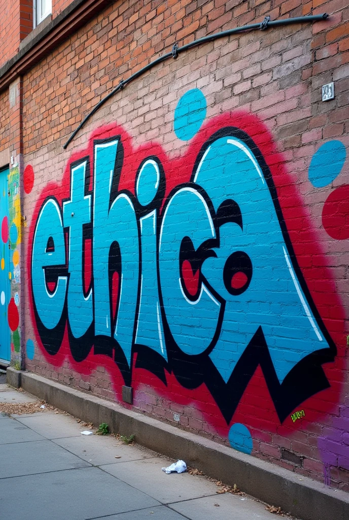 Graffiti of the word ethnica with navy blue colour more vibrant