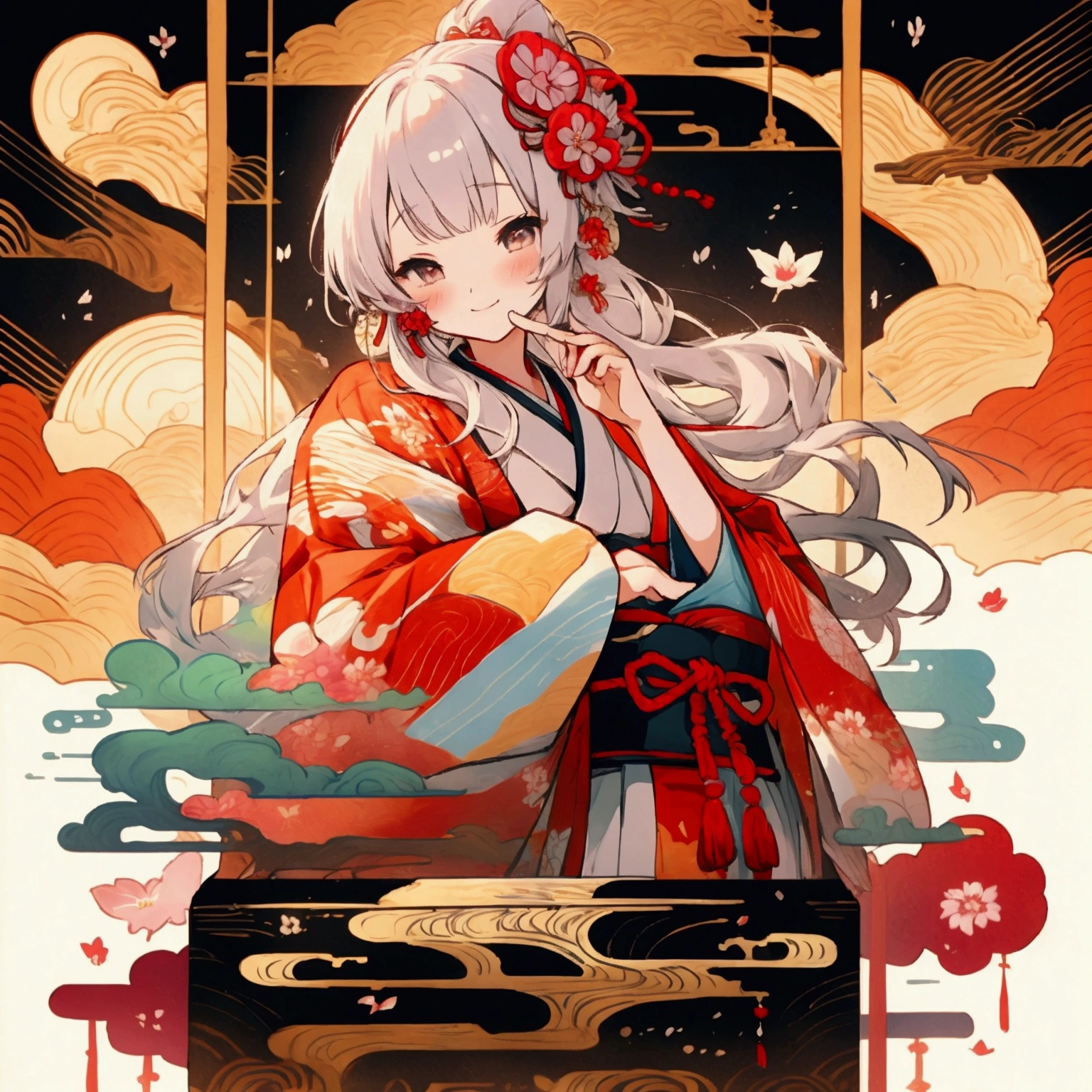 Japanese clothing、woman、Fantasy、flower、Colorful kimonos、soundの模様、soundの波紋、sound