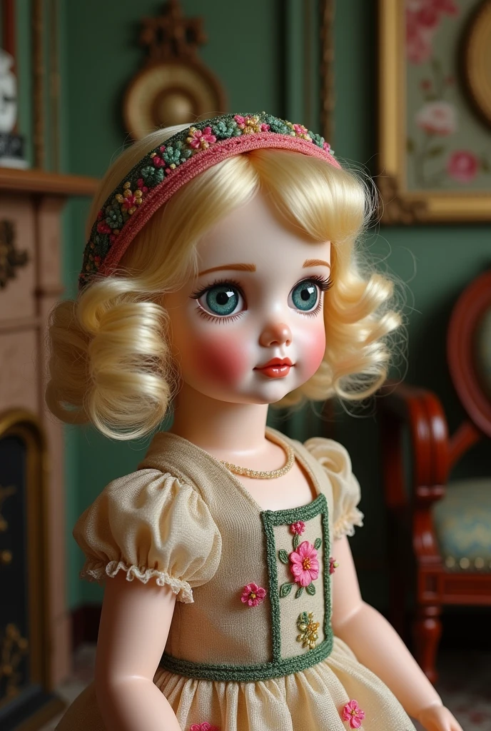 Bisque doll。Blonde。Bob。Perm。hair band
