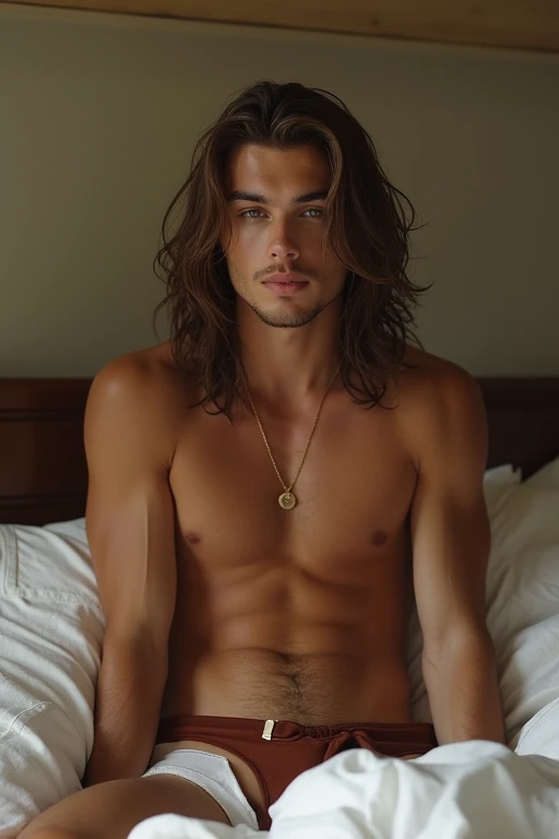 brown boy, skinny ,long hair , bikini, gay ,bed

