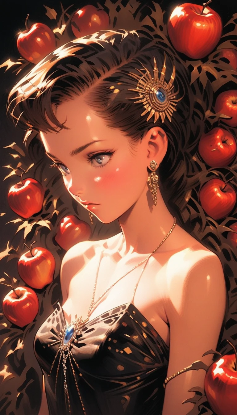 ((best quality)) , ((masterpiece)) , (detailed),illustration art by Dave Stevens and Lillian Bassman, Graceful (Man:1.2) , Multicolor hair styled as Caesar cut, Comic books, graphic novels, retro style, pin-up art, Fashion and art,elegant and sophisticated, innovative use of light and shadow, capturing the glamour of mid-20th century fashion, portrait art by Mary Cassatt, glossy, ambient, Complex, full color, fine artistic composition, enchanted,(((Lots and lots of apples)))