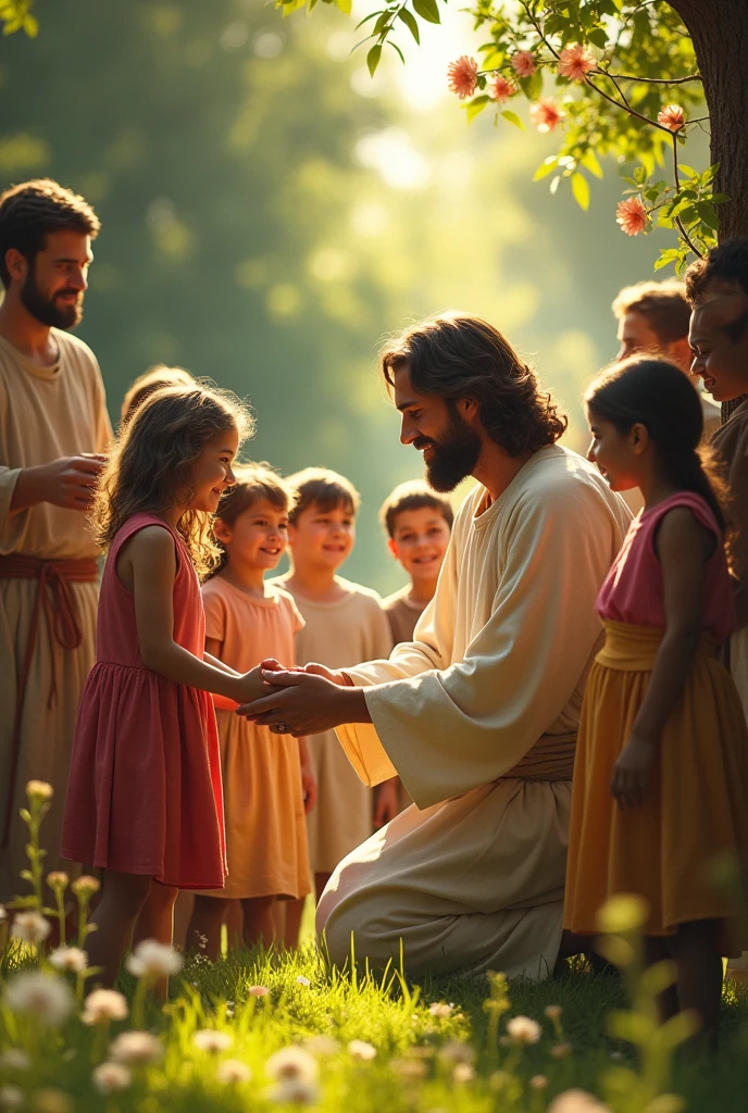 Children were brought to Jesus, to lay his hands on them and pray for them; a uczniowie szorstko zabraniali im tego. But Jesus said: «Let the children come to me and do not hinder them.; for to such belongs the kingdom of heaven». He laid his hands on them and went from there.