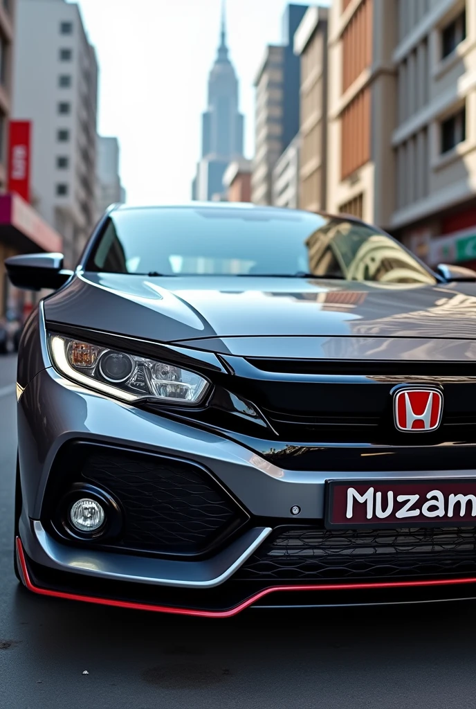 Muzamil name ke sticker defulter honda civic car frunt side pay