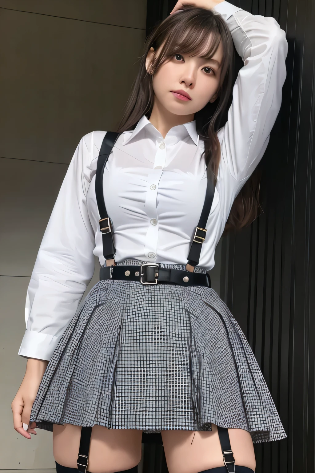 1 female, , high quality, masterpiece, Ultra-high resolution, Cinema Lighting, 1 female, , high quality, masterpiece, Ultra-high resolution, , Cinema Lighting, suspenders Moderate breasts Small face Looking up Sweat Thin belt buzzer 脇Sweat garter belt Belt on pants holster Hands behind your back Looking up Anxious face Knee-high Knee socks Knee-highソックス garter ふとももにgarter belt Checkered mini skirt Panty shot Skirt gap Armament holster holster Hands behind your back Anxious expression Anxious face, legs apart Armament Leg Holster holster See-through clothing heavy rain Rain-soaked dress shirt,Moderate breasts ガーターbelt suspenders Garter on the thigh Checkered mini skirt Looking up Pause belt Armpit sweat Hands behind back Raise your hands
