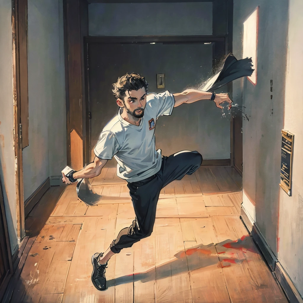 Terence crawford running from door , painting modern art
