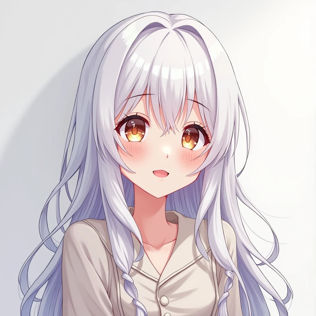 White Hair White skin kind anime smile Long Hair Home