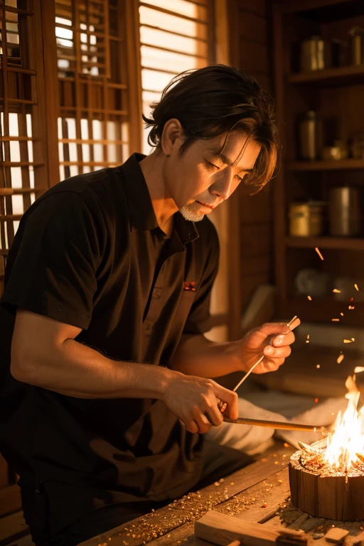 Craftsman making firecrackers traditional man
