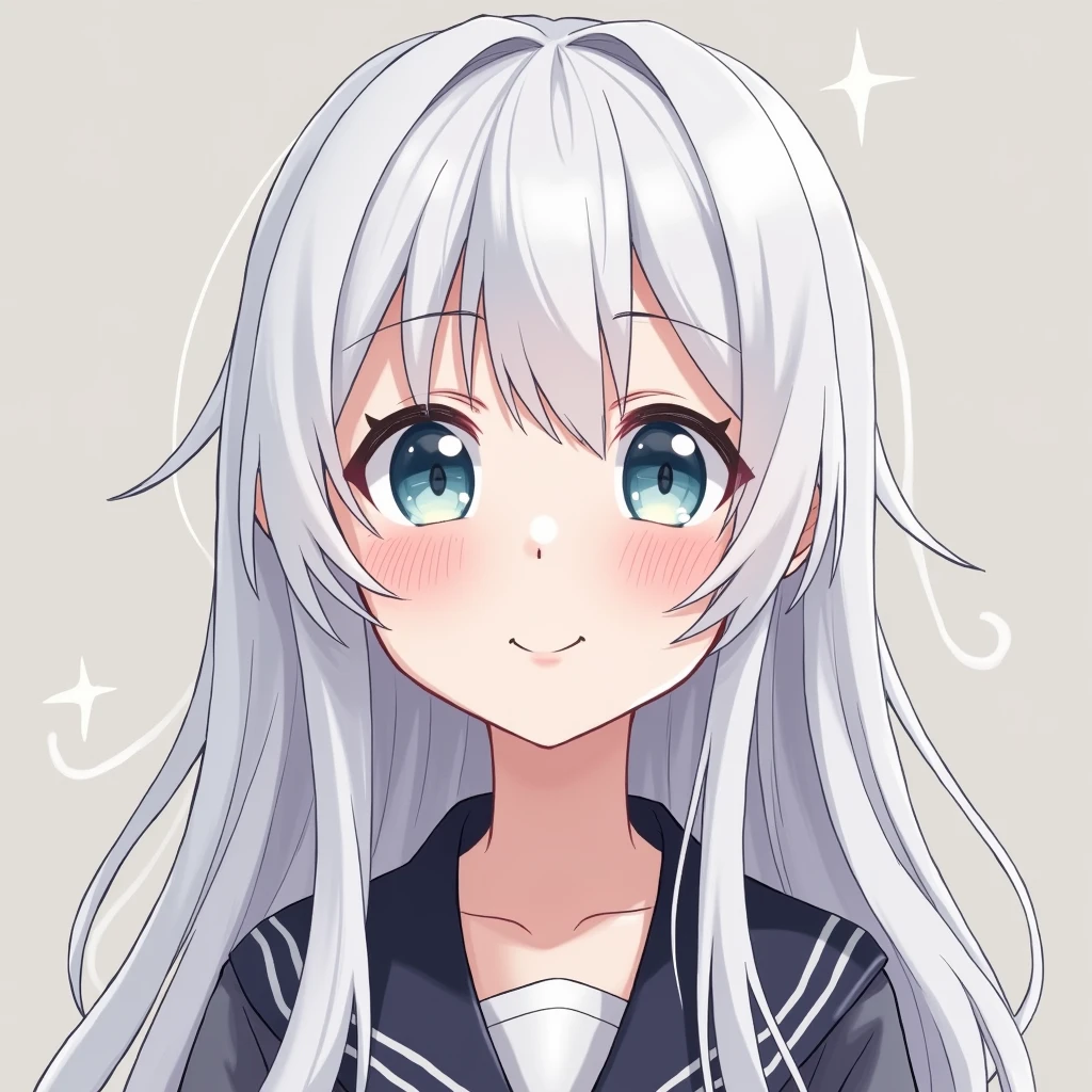 Silver Hair　White skin　kind　　anime　smile　Long Hair　Home