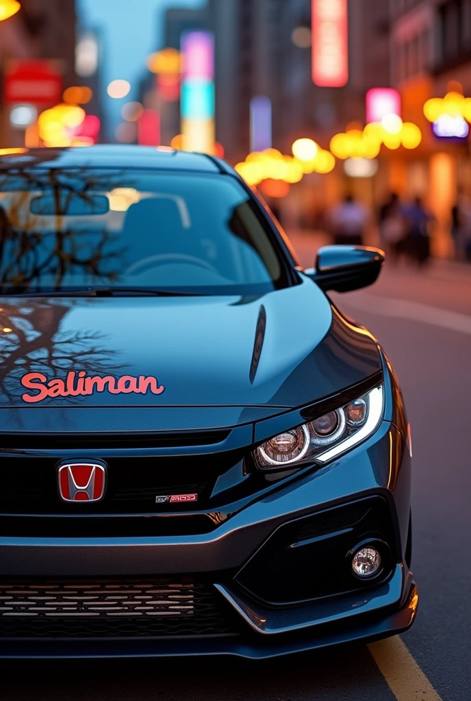 Salman name ke sticker defulter honda civic car frunt side pay