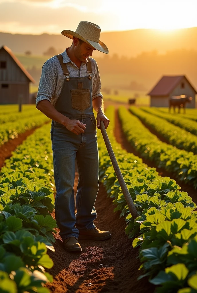 The farmer works hard.