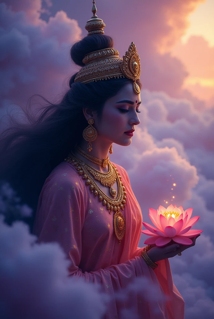 A beautiful and powerful hindu godess crying with tears, disheartened and betrayed