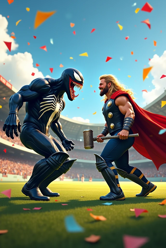 Venom laughing to the Thor in cricket stadium 