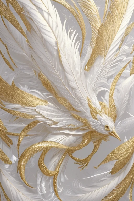 (((wallpaper))),The entire screen is covered with countless feathers that shine in pure white and gold.,An atmosphere of mysterious otherworldliness,High-definition, detailed depiction,Realistic.