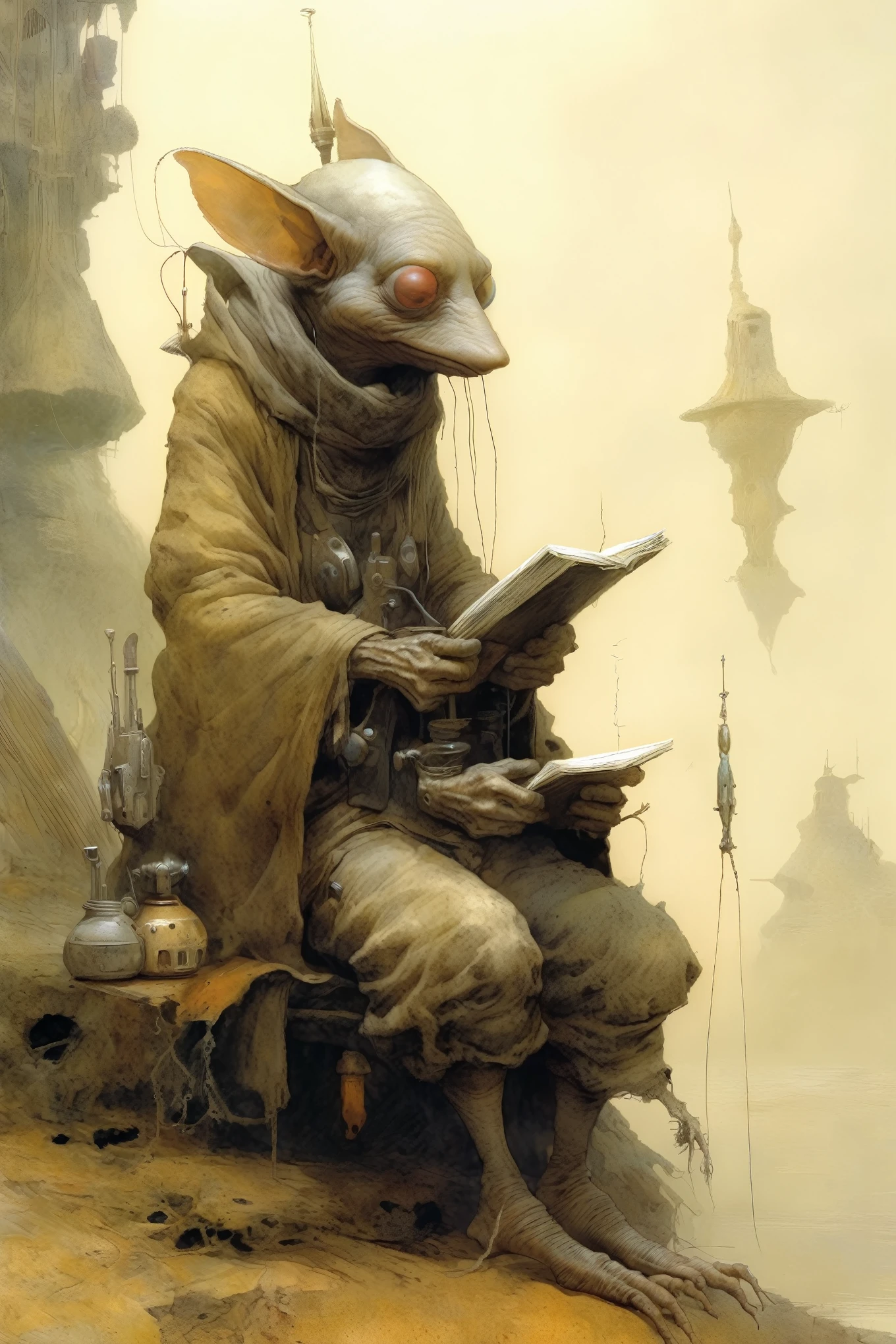 Jean＝Baptiste Monge様式 - キャラクターデザイン, Experimental Digital Artwork, Sci-Fi Fantasy, Tranquility,In good detail, Jean＝Baptiste Monge, Beksinski,