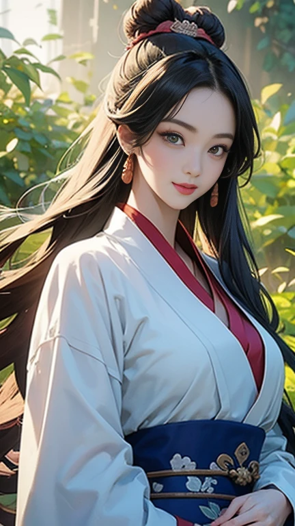 ( High resolution、 Super detailed)、masterpiece、Highest quality、High resolution、8k、Detailed Anime、Buildings from the Tang Dynasty、Tang Dynasty China、Tang Dynasty China、Young and beautiful woman、Beautiful Face、Beautiful Face、Pretty lips、Hanfu、(whole body)、Hair styled in a bright-colored round bun、Smiling eyes、Walking、Cowboy Shot、background、Buildings from the Tang Dynasty、Chang'an during the Tang Dynasty in China、Plum blossom、bamboo forest、Detailed CG、